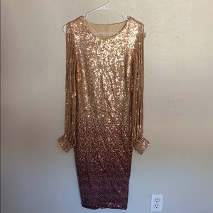 Champagne gold and purple sequin dress